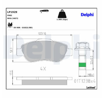 Sada brzdových destiček, kotoučová brzda DELPHI LP1929