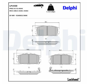 Sada brzdových destiček, kotoučová brzda DELPHI LP1930