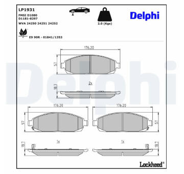 Sada brzdových destiček, kotoučová brzda DELPHI LP1931