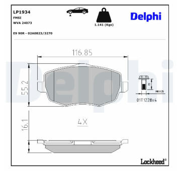 Sada brzdových destiček, kotoučová brzda DELPHI LP1934