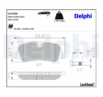 Sada brzdových destiček, kotoučová brzda DELPHI LP1936