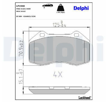 Sada brzdových destiček, kotoučová brzda DELPHI LP1940