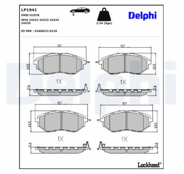 Sada brzdových destiček, kotoučová brzda DELPHI LP1941
