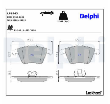 Sada brzdových destiček, kotoučová brzda DELPHI LP1943