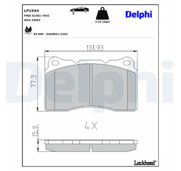 Sada brzdových destiček, kotoučová brzda DELPHI LP1944