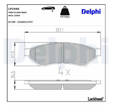 Sada brzdových destiček, kotoučová brzda DELPHI LP1946