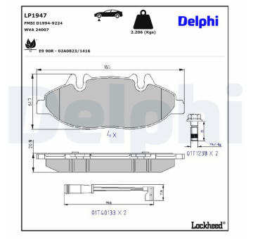 Sada brzdových destiček, kotoučová brzda DELPHI LP1947