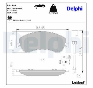 Sada brzdových destiček, kotoučová brzda DELPHI LP1954