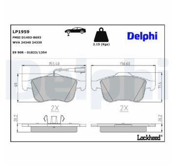 Sada brzdových destiček, kotoučová brzda DELPHI LP1959