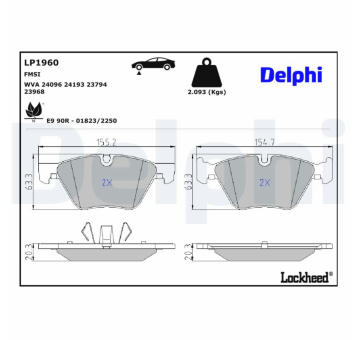 Sada brzdových destiček, kotoučová brzda DELPHI LP1960