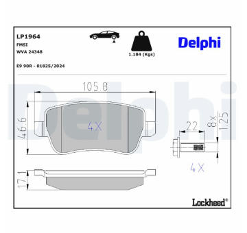 Sada brzdových destiček, kotoučová brzda DELPHI LP1964