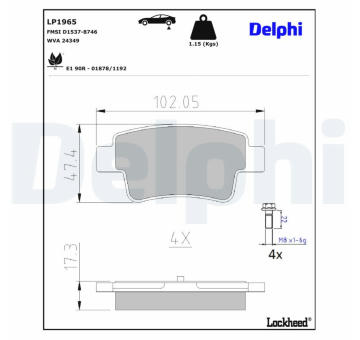 Sada brzdových destiček, kotoučová brzda DELPHI LP1965