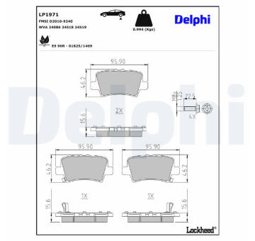 Sada brzdových destiček, kotoučová brzda DELPHI LP1971