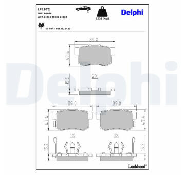 Sada brzdových destiček, kotoučová brzda DELPHI LP1972