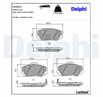 Sada brzdových destiček, kotoučová brzda DELPHI LP1974