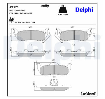 Sada brzdových destiček, kotoučová brzda DELPHI LP1975