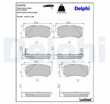 Sada brzdových destiček, kotoučová brzda DELPHI LP1976