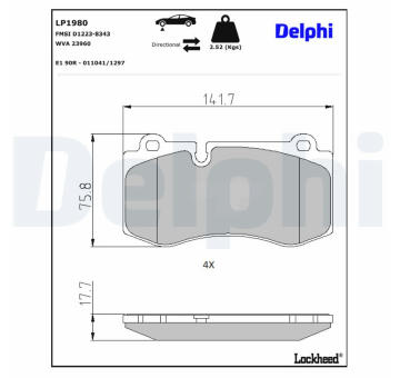 Sada brzdových destiček, kotoučová brzda DELPHI LP1980