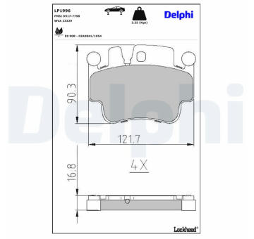 Sada brzdových destiček, kotoučová brzda DELPHI LP1996
