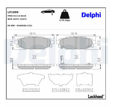 Sada brzdových destiček, kotoučová brzda DELPHI LP1999