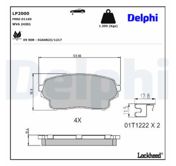Sada brzdových destiček, kotoučová brzda DELPHI LP2000