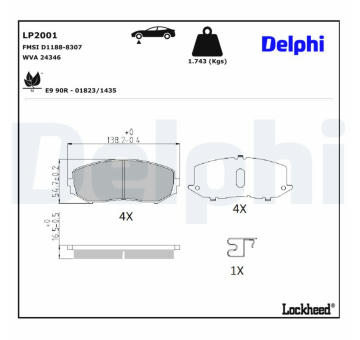 Sada brzdových destiček, kotoučová brzda DELPHI LP2001