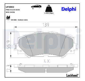 Sada brzdových destiček, parkovací brzda DELPHI LP2002
