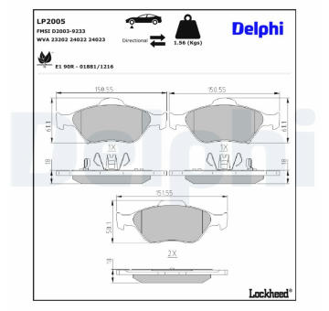 Sada brzdových destiček, kotoučová brzda DELPHI LP2005