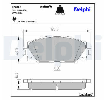 Sada brzdových destiček, kotoučová brzda DELPHI LP2006