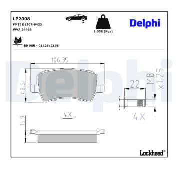Sada brzdových destiček, parkovací brzda DELPHI LP2008