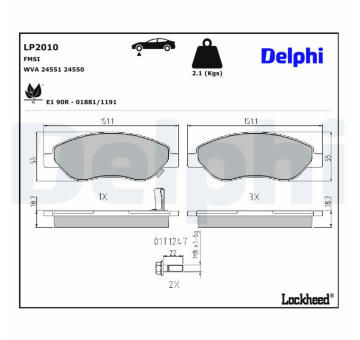 Sada brzdových destiček, kotoučová brzda DELPHI LP2010