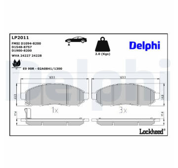 Sada brzdových destiček, kotoučová brzda DELPHI LP2011