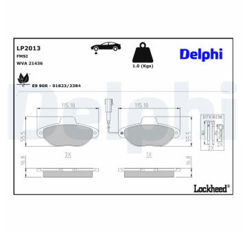 Sada brzdových destiček, kotoučová brzda DELPHI LP2013