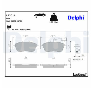 Sada brzdových destiček, kotoučová brzda DELPHI LP2014