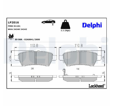 Sada brzdových destiček, kotoučová brzda DELPHI LP2016