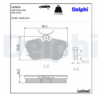 Sada brzdových platničiek kotúčovej brzdy DELPHI LP2019