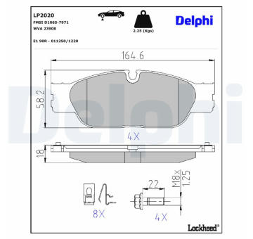 Sada brzdových destiček, kotoučová brzda DELPHI LP2020