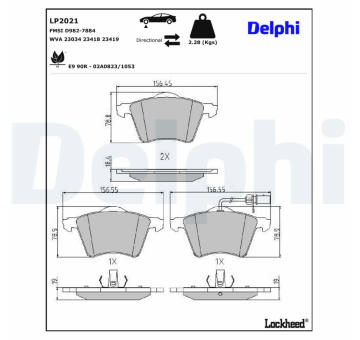 Sada brzdových destiček, kotoučová brzda DELPHI LP2021