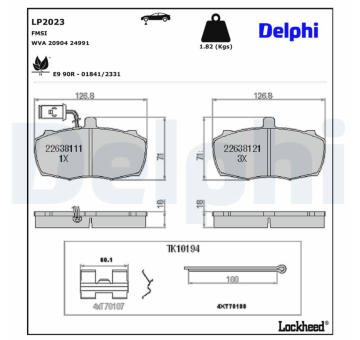 Sada brzdových destiček, kotoučová brzda DELPHI LP2023