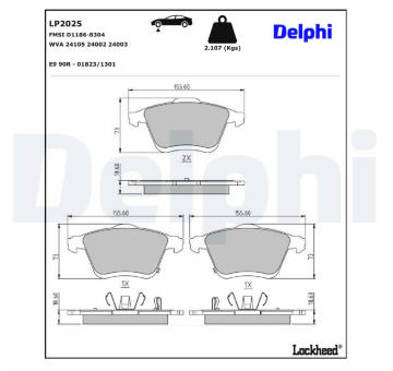 Sada brzdových platničiek kotúčovej brzdy DELPHI LP2025