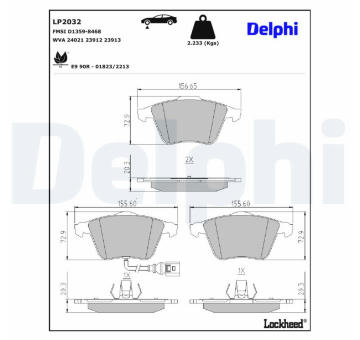 Sada brzdových destiček, kotoučová brzda DELPHI LP2032