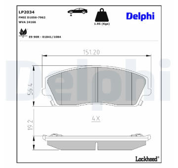 Sada brzdových destiček, kotoučová brzda DELPHI LP2034