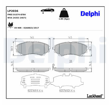 Sada brzdových destiček, kotoučová brzda DELPHI LP2036