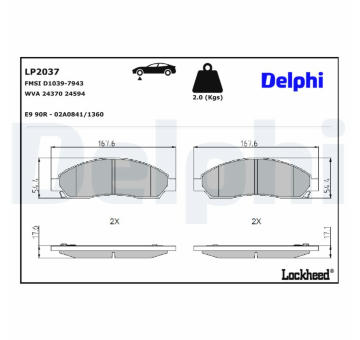 Sada brzdových destiček, kotoučová brzda DELPHI LP2037