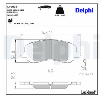 Sada brzdových destiček, kotoučová brzda DELPHI LP2038