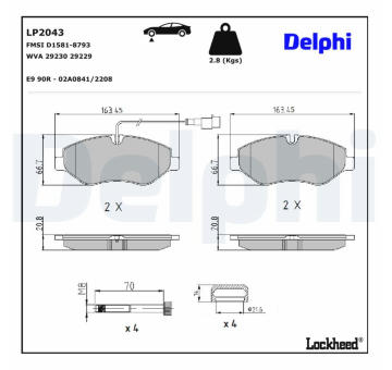 Sada brzdových destiček, kotoučová brzda DELPHI LP2043