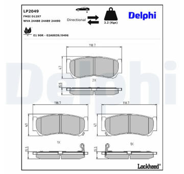 Sada brzdových destiček, kotoučová brzda DELPHI LP2049