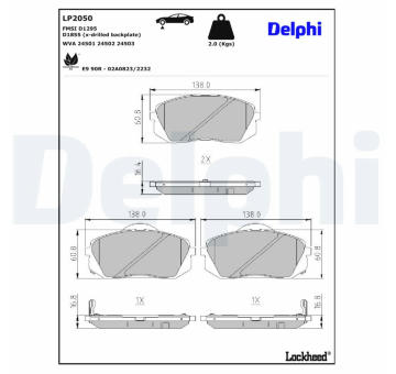 Sada brzdových destiček, kotoučová brzda DELPHI LP2050