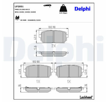 Sada brzdových destiček, kotoučová brzda DELPHI LP2051