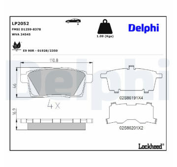 Sada brzdových destiček, kotoučová brzda DELPHI LP2052
